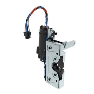 Rotary Push-to-Close Latch, Heavy Duty Size, Two Stage, 12 V  Electronic Actuation with Switch, Perpendicular Lever, M6 Thread, Steel, Zinc Plate, Bright chromate - Image 1