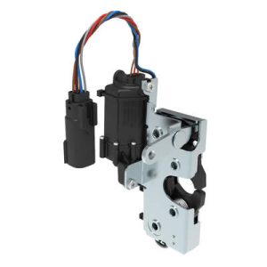 Rotary Push-to-Close Latch, Heavy Duty Size, Two Stage, 12 V  Electronic Actuation with Switch, Perpendicular Lever, M6 Thread, Steel, Zinc Plate, Bright chromate - Image 1